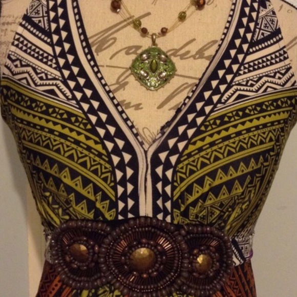 ICE Unique Aztec Print Beaded Dress - Picture 3 of 4