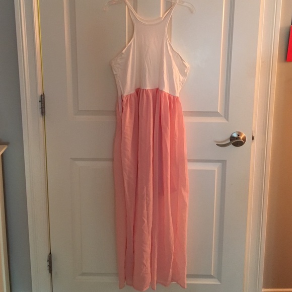White/Pink Maxi Dress with Short Slip Underneath