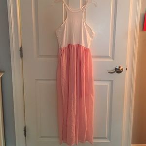 White/Pink Maxi Dress with Short Slip Underneath