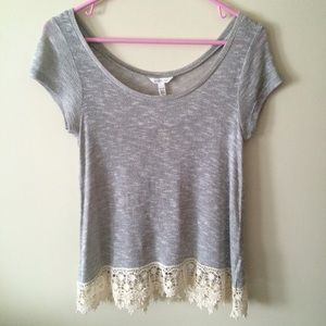 Gray Lace Hem Top