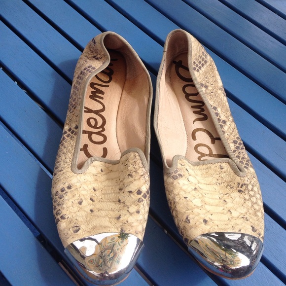 Sam Edelman Shoes | Sam Edelman Snakeskin Steel Toe Flats | Color: Tan | Size: 9 | Boogalou's Closet