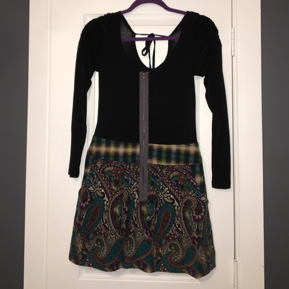 Black Mini Dress w/ multi pattern plaid bottom