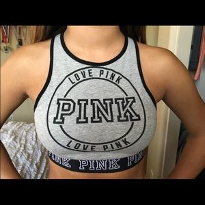 Pink halter sports bra