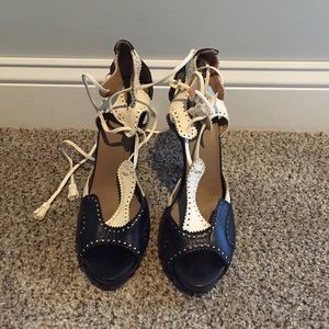 Hermes black and white lace up heels