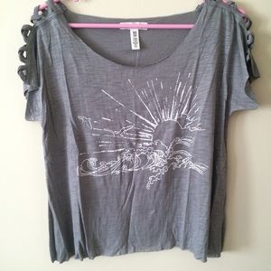 Gray Bethany Mota Lattice-Sleeve Graphic Tee