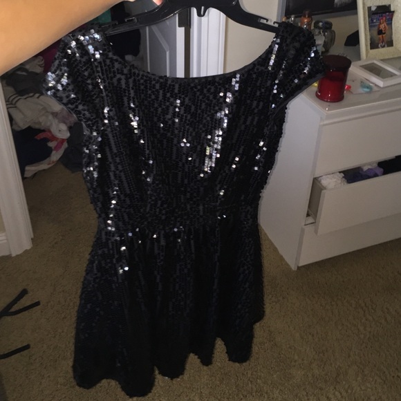 Black sequence low back party dress