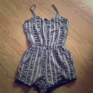 Black/taupe tribal print romper