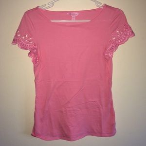 EUC Lilly Pulitzer Pink Lace Trim Top🎀