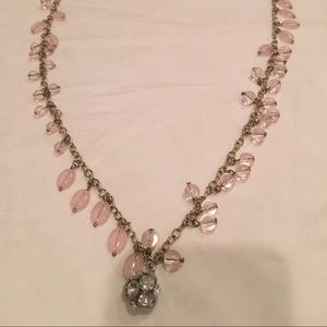 J Crew long necklace with pink and rhinestone