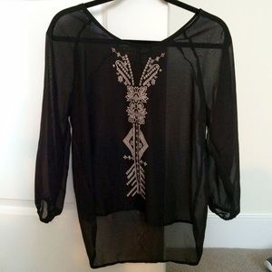 Sheer black top with beautiful embroidery!