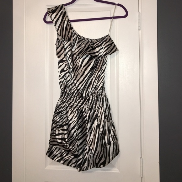 Silk One Shoulder Zebra Romper