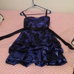 Satin Black and Blue Homecoming Dress