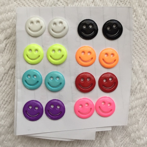 Smiley Face Earrings, set of 9 pairs