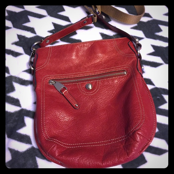 Red leather Fossil cross body