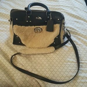 COACH BLACK RHYDER SHEARLING TURN LOCK CROSSBODY