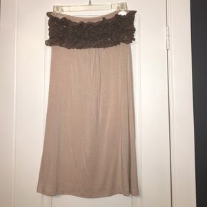 Taupe Strapless Mini Dress w/ Ruffle Details