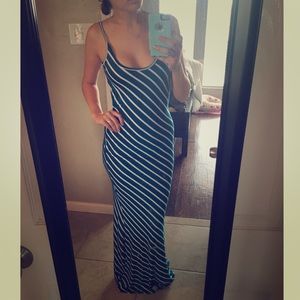 Blue Striped Maxi Dress with No Back