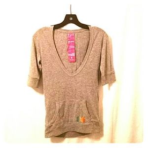 Pink Line Grey V neck shirt with front pocket