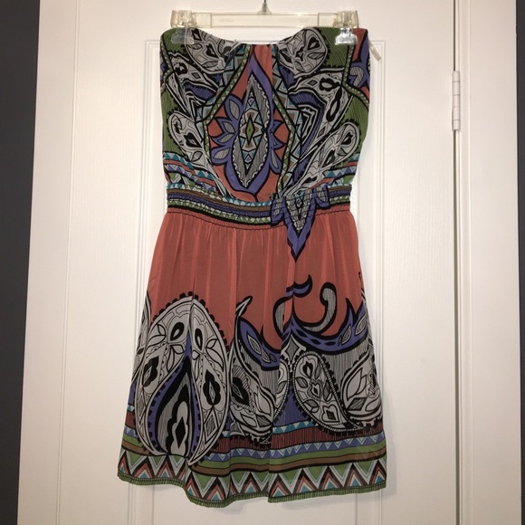 Multi Color Patterned Strapless Dress