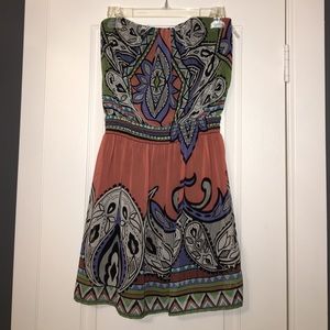 Multi Color Patterned Strapless Dress