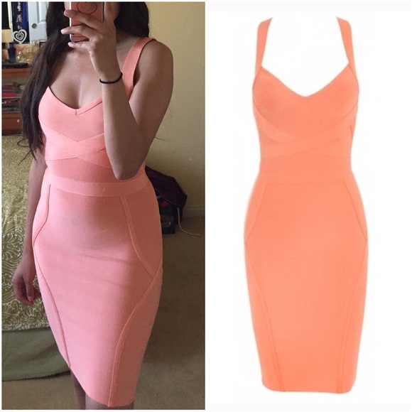 Coral peach bandage dress