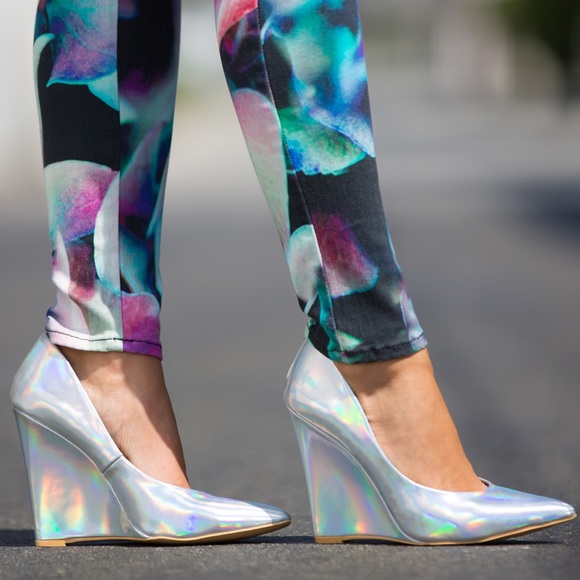 Opalescent Pointed Wedge Pumps