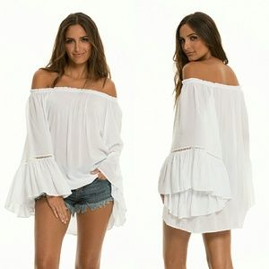 ELAN Off the Shoulder Ruffle Blouse