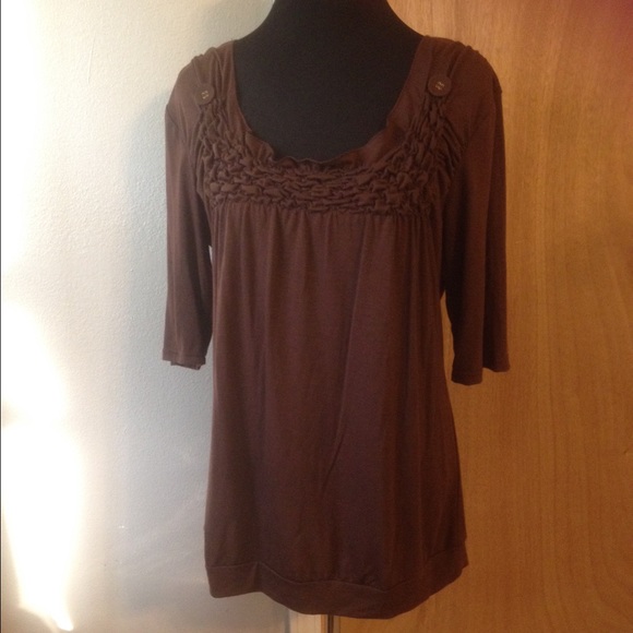 Brown Button Detail Top