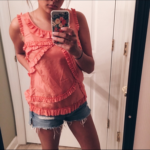 J Crew Pink Silk Ruffle Blouse
