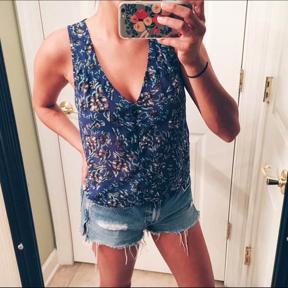 Blue Floral Sleeveless Blouse
