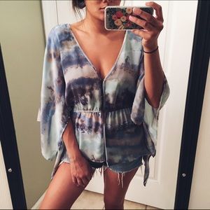 Blue Watercolor Kaftan Blouse