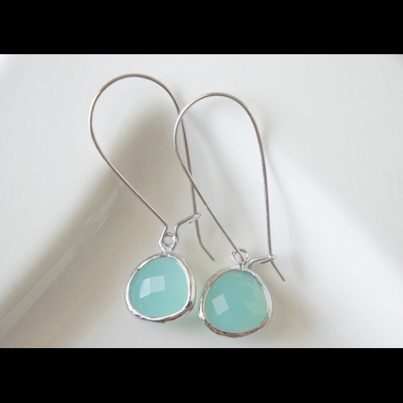 Jewelry - Silver plated opaque blue kidney hoop earrings