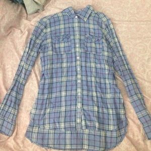 Purple and white flannel with slit on sides