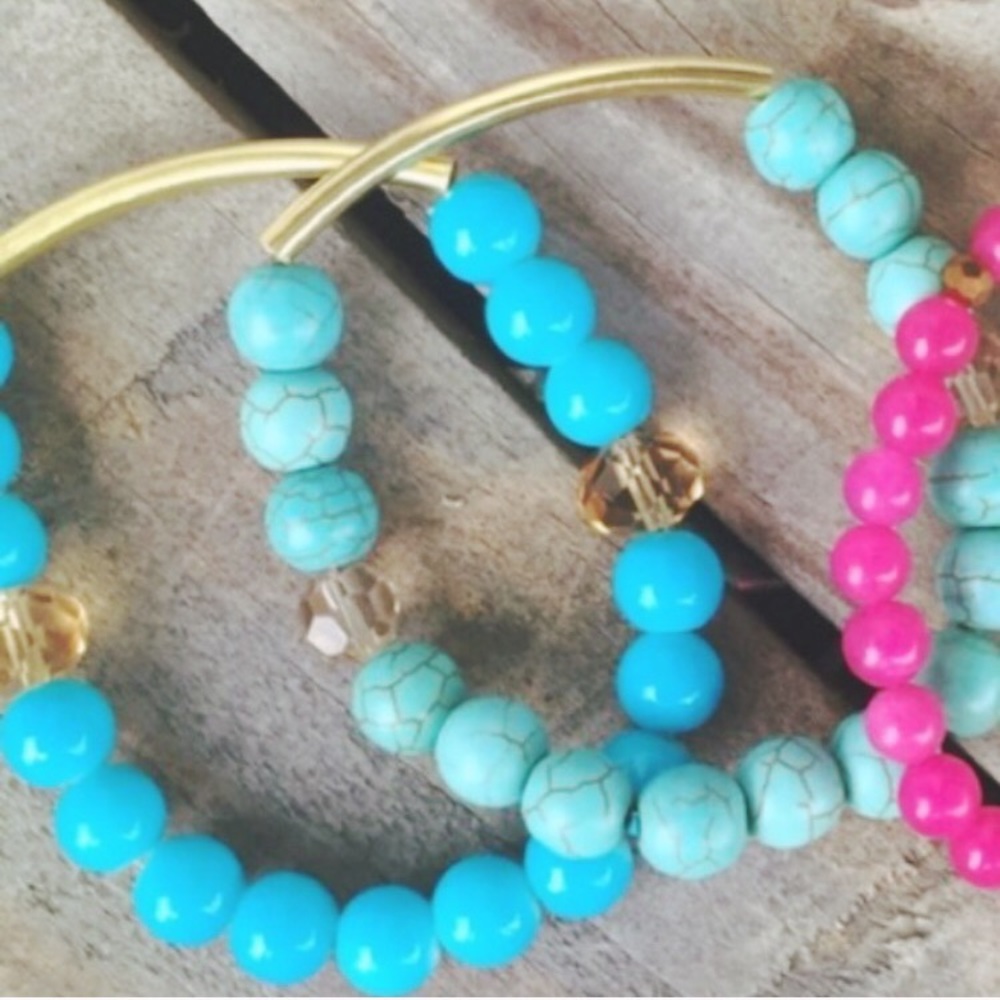 Turquoise&Gold Stretch Bracelet
