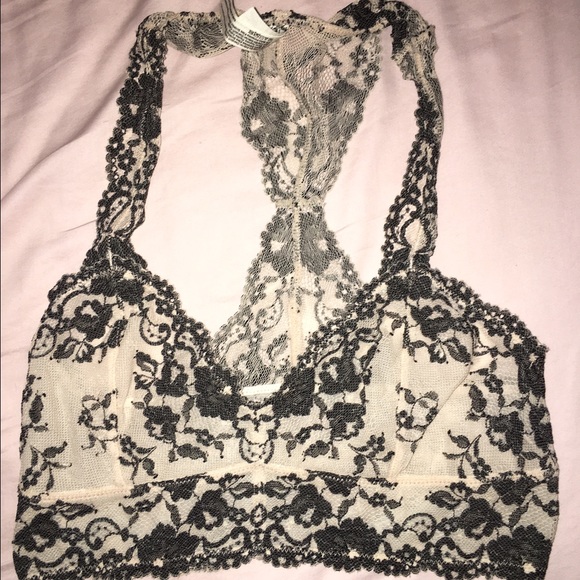 Cream and black free people racerback bralette
