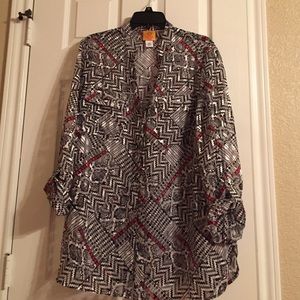 Black, red and white sheer blouse