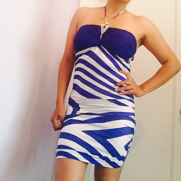 Blue and white dress