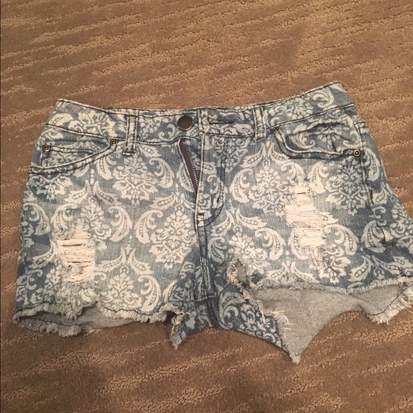 Floral patterned blue jean shorts