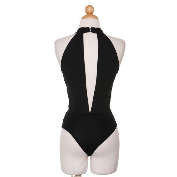 White Criss Cross Mock Neck Bodysuit #413-W - Picture 2 of 2