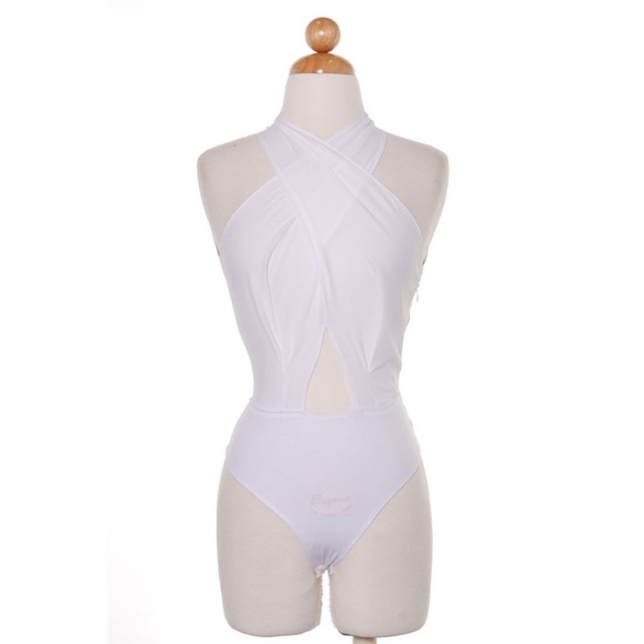 Dance & Marvel Other - White Criss Cross Mock Neck Bodysuit #413-W