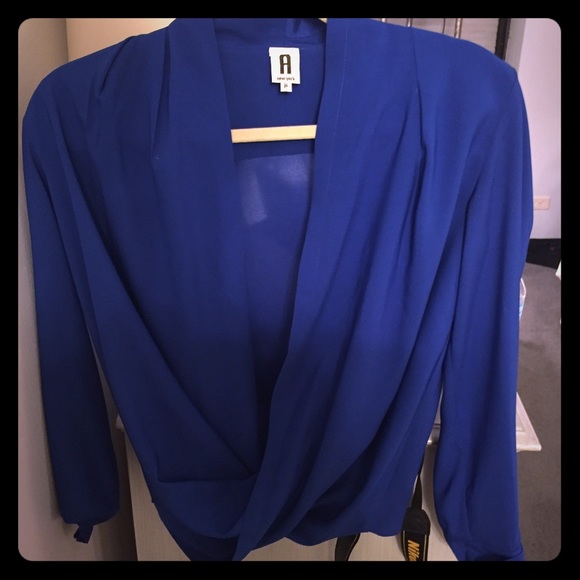 Amanda Uprichard Blue Long Sleeve Blouse Top