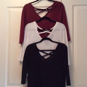 Bundle- Three V-Neck Shirts w/ Criss Cross in Back
