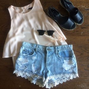 LF Carmar Demin Shorts with Lace Trim