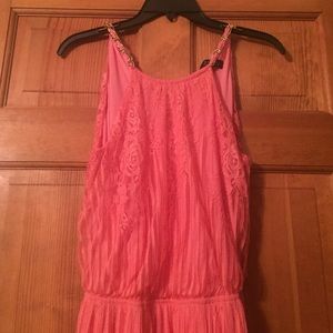 Floor length maxi dress lace coral pink worn once