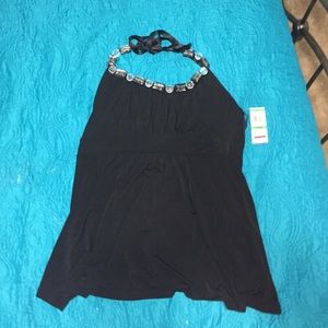 Style & Co. Black Halter Top with Crystal Neckline