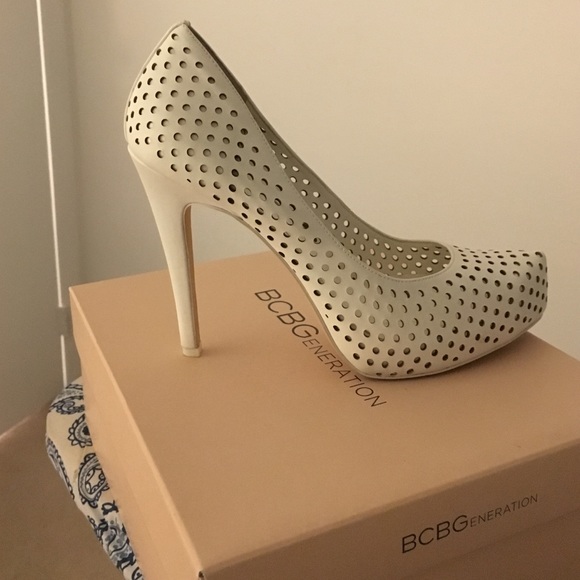 BCBG White Leather Heels