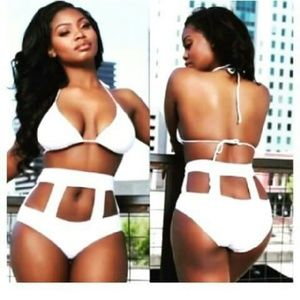 2PC White High waist Swimwear