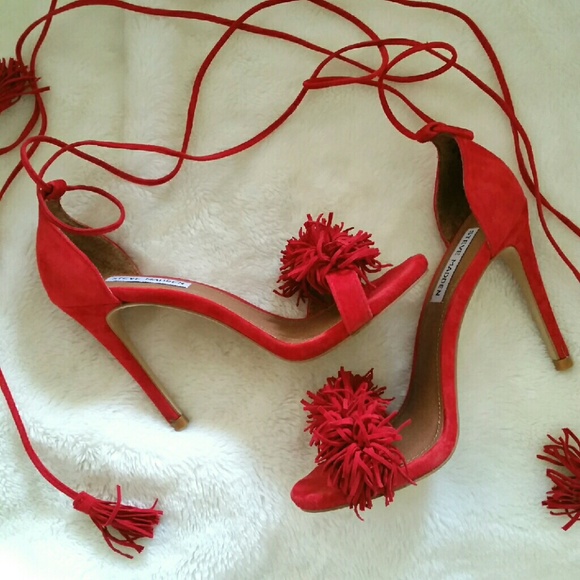 Sassey Red Suede Sandal Heels