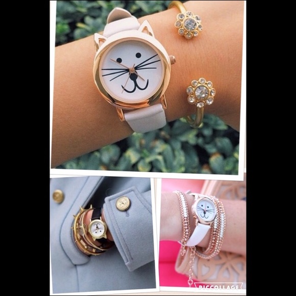 Accessories - 🎄JUST ONE LEFT!🎄Platinum Plated Cat Face Watch