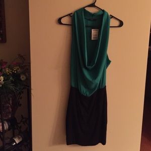 Green and black sleeveless summer dress